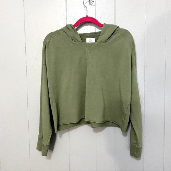Aerie Offline Olive Green Jersey Knit Raw Hems Crop Hoodie Mini Skirt Set M - Picture 2 of 13